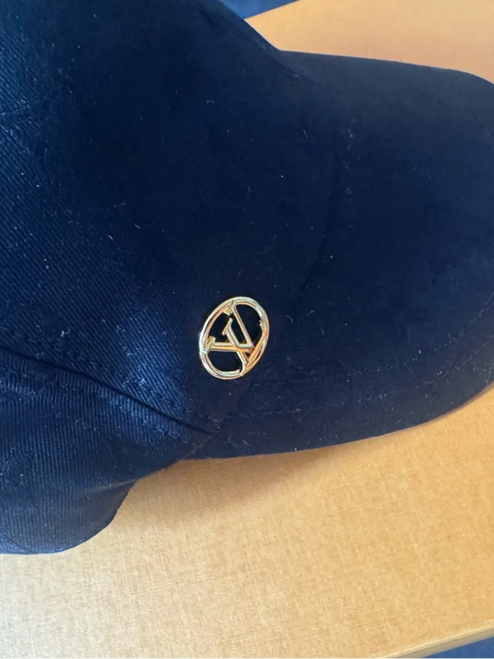 Louis Vuitton Black Monogram Embossed Baseball Cap with Gold Pin - Picture 10 of 11